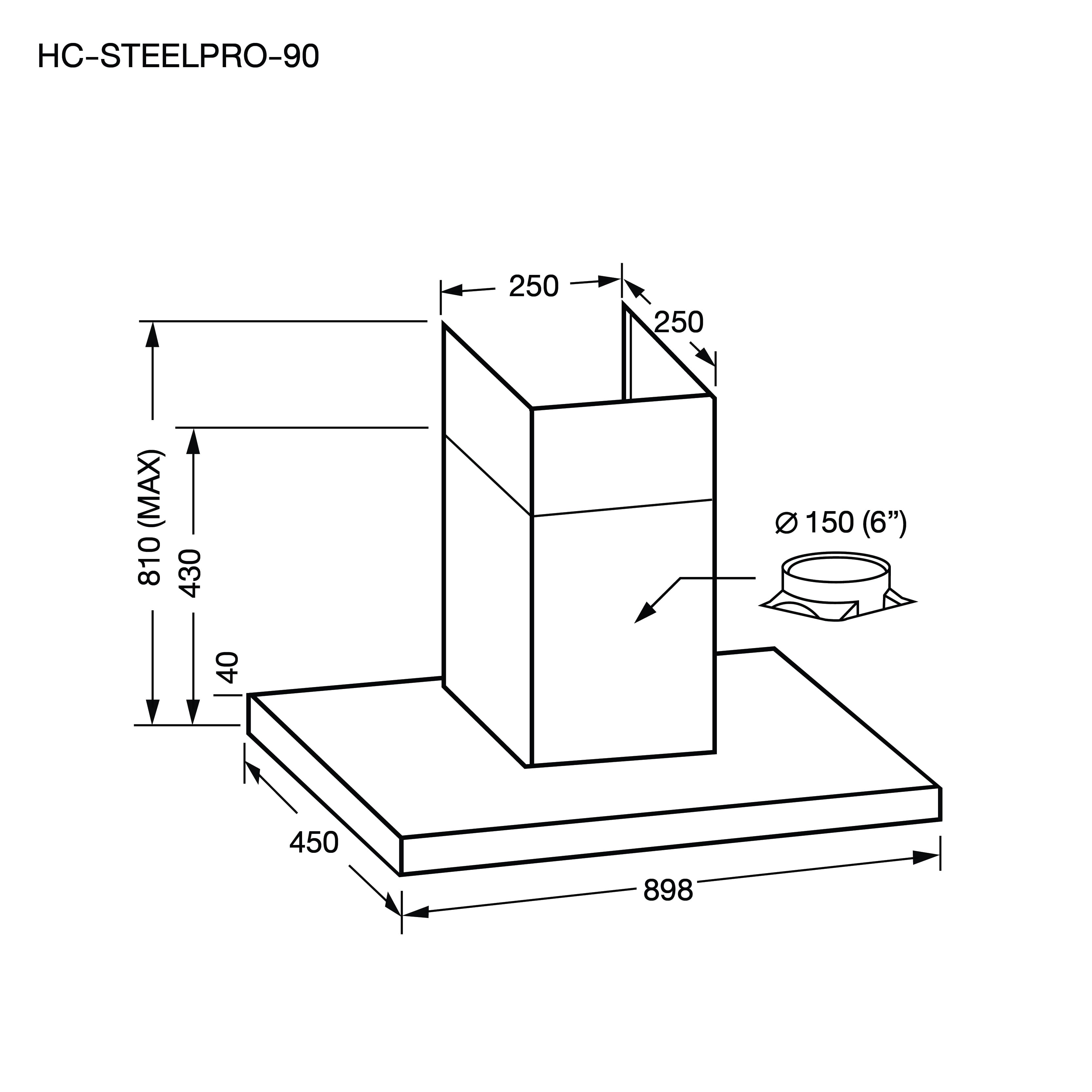 เครื่องดูดควันติดผนัง EVE HC-STEELPRO-90 ขนาด 90 ซม. สีเงิน
